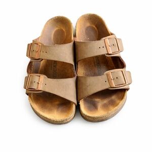 Birkenstock Arizona Kids EU 32 Taupe Suede 2 Strap Sandals Brown Cork Footbed